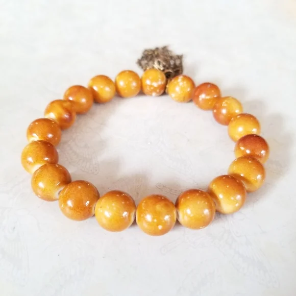 Hand Crafted Boho Beaded Gold Tone Charm Stretch Bracelet - Picture 15 of 16